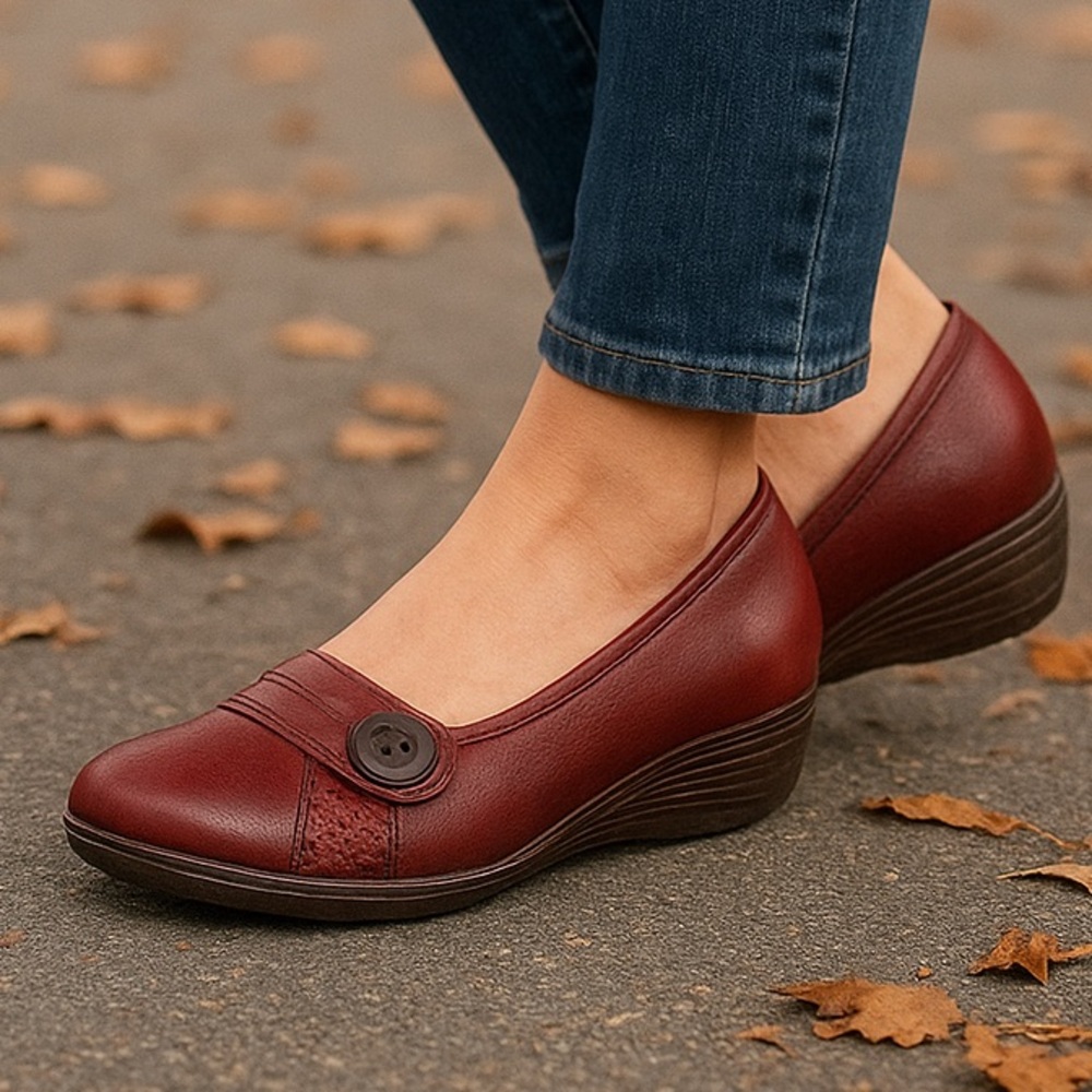 Women's Burgundy Wedge Comfort Flats
